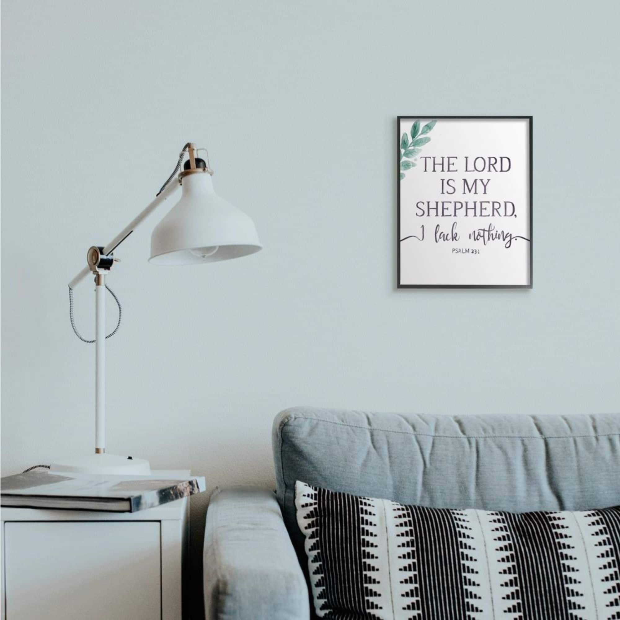 Stupell Industries Lord Is My Shepherd Faith Phrase Plant Greenery Framed Wall Art